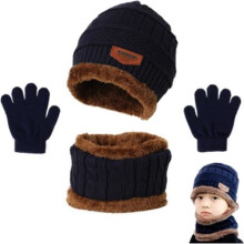 Ensemble 3 en 1 pour enfants : écharpe et gants chauds en maille pour l'hiver - Bleu foncé
