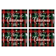 Non Slip Placemats Set with Buffalo Plaid Design, Table Mats for Holiday Atmosphere and Festive Table Decorations, Wrinkle-Proof Easy Care Fabric in F