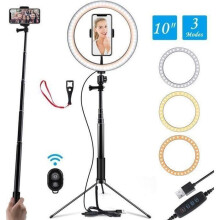 Anneau lumineux selfie de 25 cm avec trépied réglable (37-165 cm), télécommande et 120 LED pour la vidéo
