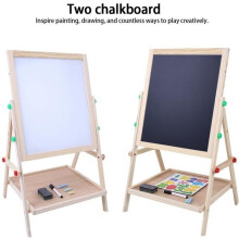 Chevalet d'art 2 en 1 : tableau noir et blanc magnétique, planche à dessin en bois pour enfants (CWU)