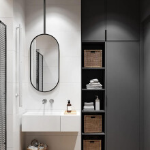 Black Hanging Oval Vanity Mirror with ExplosionProof Glass, Ceiling Mounted, 40x60cm Adjustable
