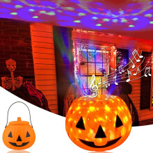 Karkki vai herkku -karkkiämpäri hauskalla muotoilulla, tilava valaistu halloween-kurpitsasanko nauravalla äänellä lapsille, hohtaa pimeässä