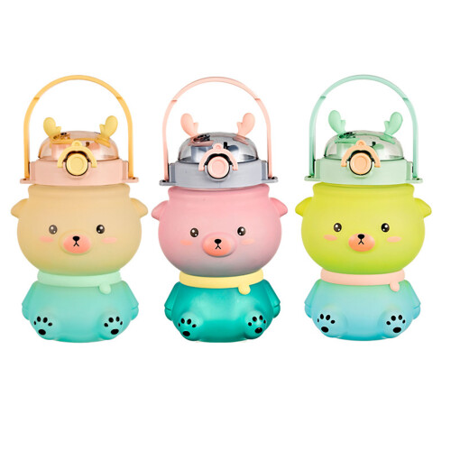 Cartoon Cute Deer Water Bottles Portable Summer-Gradient Pink 1