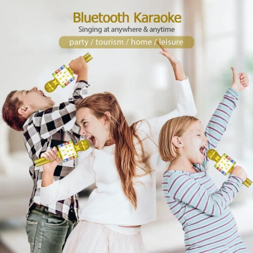 Microphone karaoké sans fil, enregistreur USB, microphone Bluetooth multifonction - Or 2