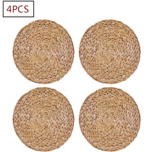 Natural Water Hyacinth Woven Placemats, Set of 4, 13.5 Inch Eco Friendly Mat Weave for Dining Tables
