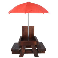 Squirrel Picnic Table Feeder with Umbrella and Corn Holder, Wooden Outdoor Feeding Station