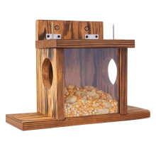 Wooden Squirrel Feeder Box with Weatherproof Storage, Chipmunk Feeding House for Garden Backyard