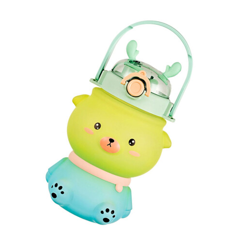 Cute Deer Water Bottles with Straw Plastic-Gradient Green