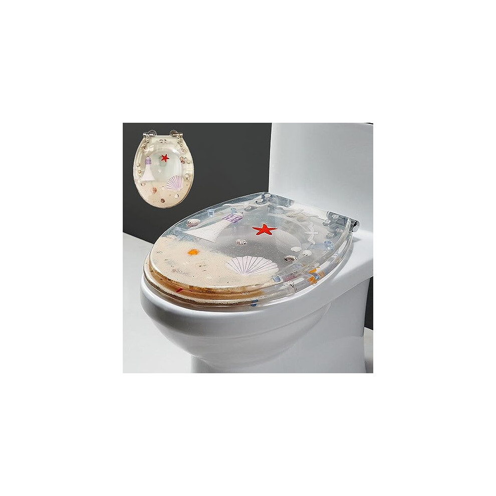 Transparent Resin Toilet Seat Soft Close Round 14.2'X16.5' With Stainless Steel Hinges Blue 9001264759063