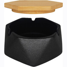 Keramik askfat med trälock, enkel geometrisk keramik för inomhusbruk utomhus inklusive sovrum, vardagsrum, balkonger, barer, terrasser, företag,