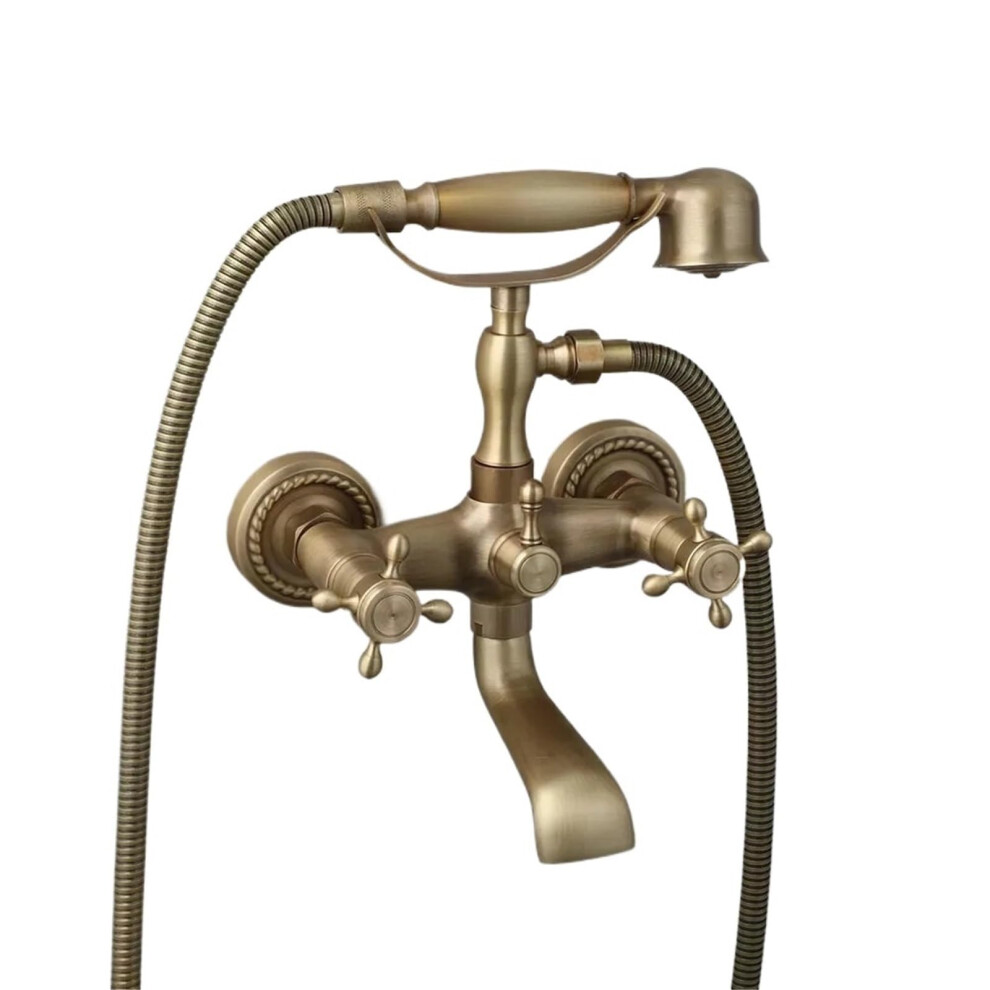 Antique Brass Clawfoot Tub Faucet Wall Mount Bathtub Filler With Handheld Shower 9001264760694