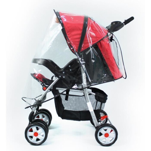 Housse de pluie transparente pour poussette avec fermeture éclair, compatible avec les poussettes standard. 1