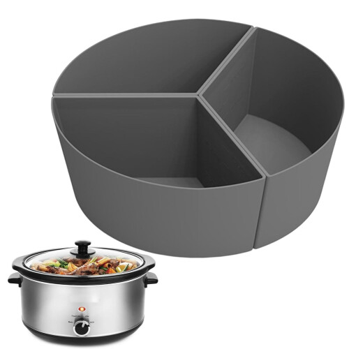 Silicone Slow Cooker Divider, 3Way Liner Separator, Reusable Lining, Round and Oval, Grey