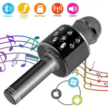 Microphone karaoké sans fil - Bluetooth portable pour enfants et adultes - Noir et gris - Fonctionne sur piles - Unisexe