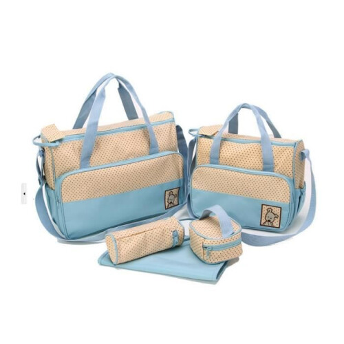 Ensemble de 5 sacs à langer maman et bébé - Bleu clair