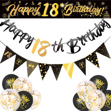 Kit de decorațiuni pentru petrecere pentru a 18-a aniversare, banner triunghiular Happy18th Birthday, banner agățat, spirale, decorațiuni