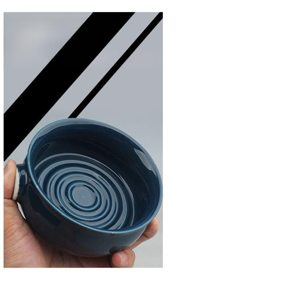 Ceramic Shaving Bowl with Handle for Men, Large Capacity Lather Mug, Blue Spiral Design