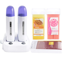 Double Roll On Wax Warmer Kit with Honey and Rose Wax and 100 Strips for Professional Hair Removal