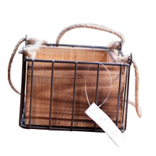 Compact Sturdy Storage Solution Farmhouse Style Wire Basket With Wooden Base And Rope Handles Rustic Home Storage Organizer For Kitchen Bathroom Pantr