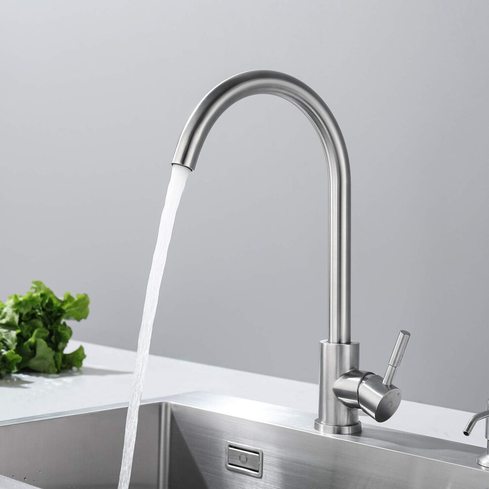 Elegant Solid Stainless Steel Kitchen Faucet, 360 Swivel Spout, Lead-Free & Rust-Free, Fingerprint & Stain Resistant, Easy Assembly, For Single & 9466005056007