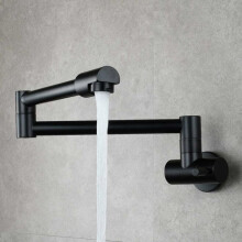 Matte Black Finish Pot Filler Faucet, Stainless Steel Construction Wall Mount Installation, Ideal For Installation Above Stove Or Sink, Dual Swing Joi