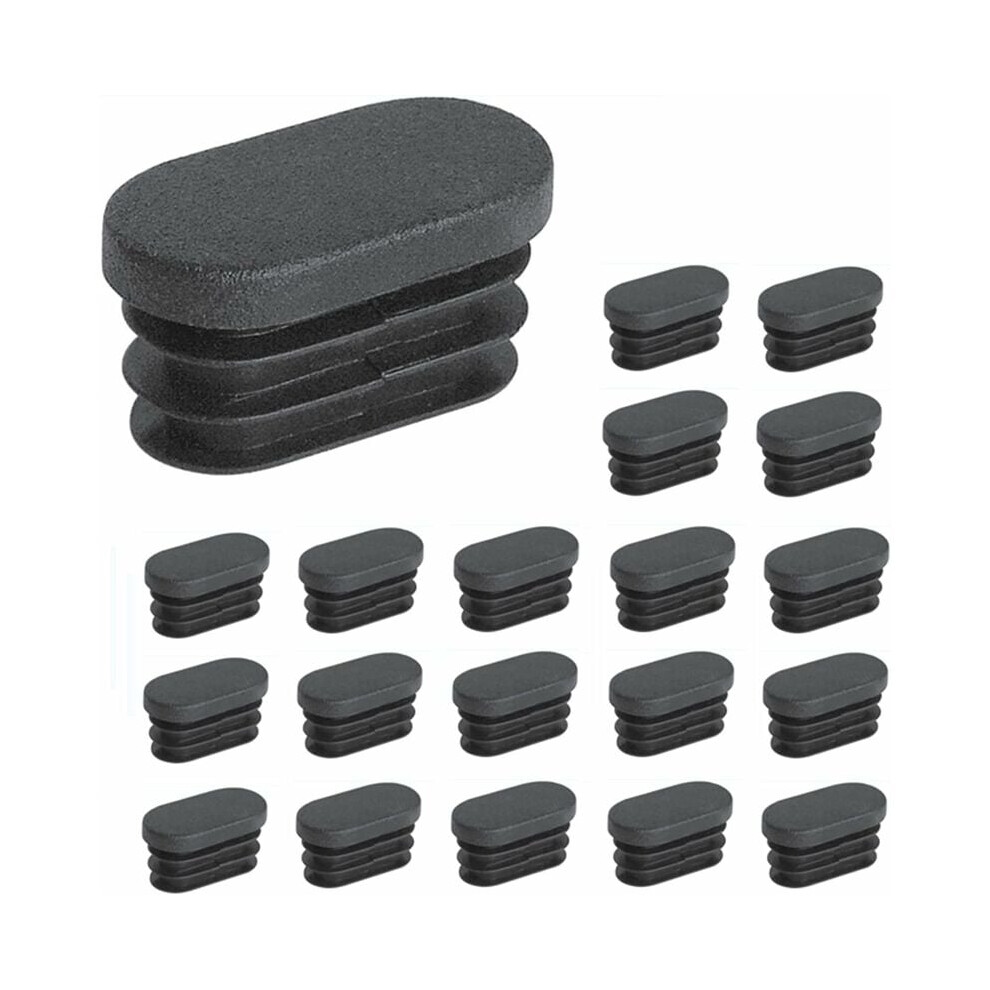 Non-Slip Floor Protectors For Furniture Gliders, Tubing End Caps Made In Germany With Push Fit Pipe Blanking, Oval Tube Inserts 20X40mm Black Plastic 9454554062518