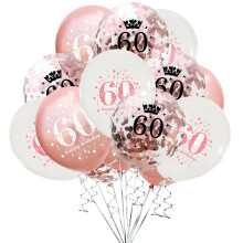 Baloane pentru petrecerea de 60 de ani, auriu roz, set de baloane confetti din latex de înaltă calitate, cu finisaj metalic și mat, design cu