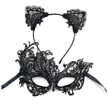 Cosplay-Stirnband mit Spitzendetails, Kostüm-Accessoires-Set mit Katzenohren-Stirnband und Maske für Damen, Mardi-Gras-Masken-Thema