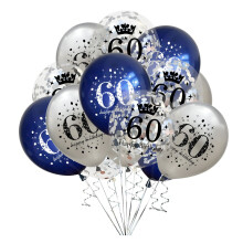Baloane confetti pentru cea de-a 60-a aniversare, baloane Happy60th Birthday, baloane din latex bleumarin argintiu de 12 inch pentru decorațiuni de