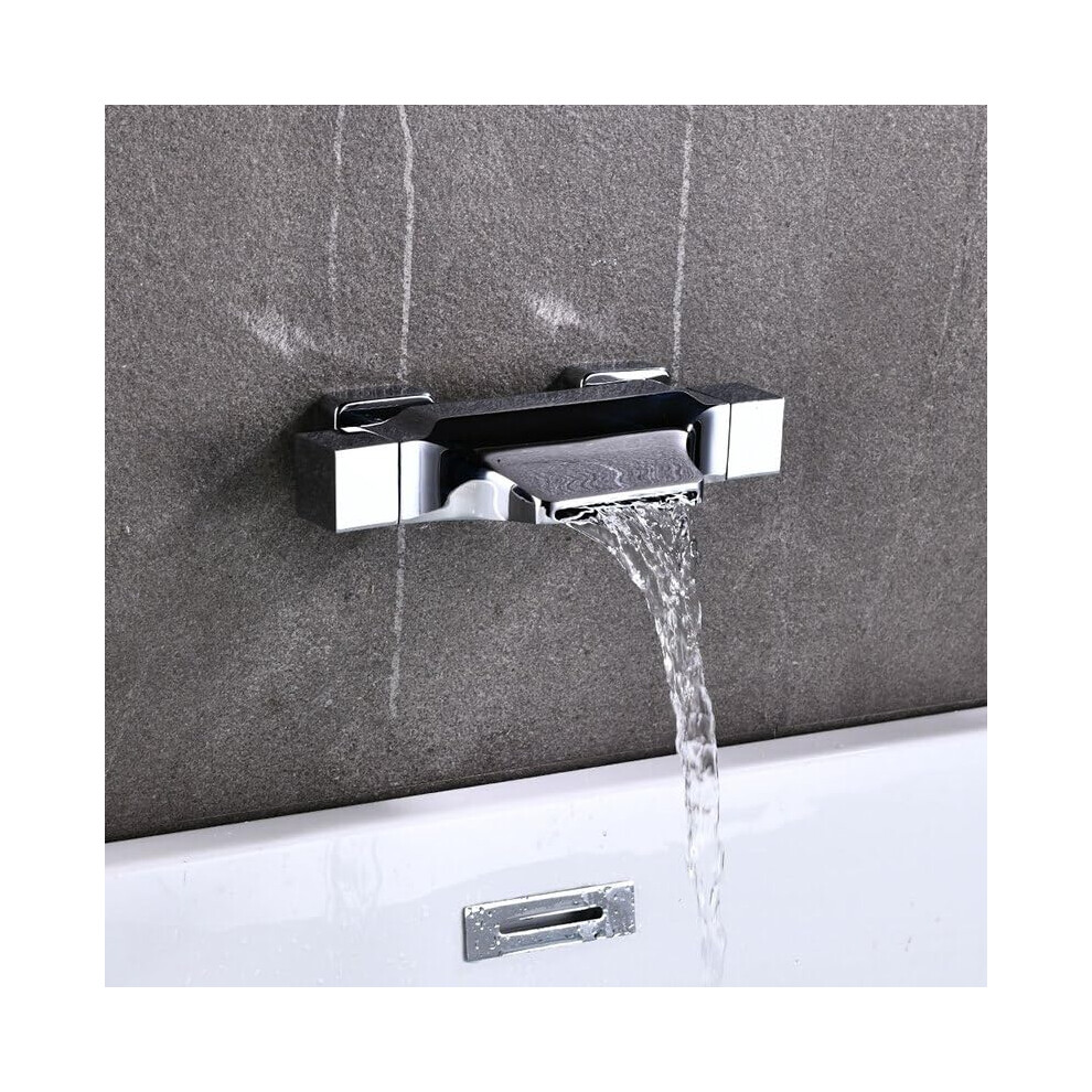 Black Bathroom Wall Mounted Bathtub Faucet With Double Handle Waterfall Spout Chrome Mixer Tap 9323874717487