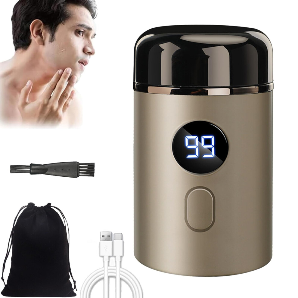 Mini Portable Electric Shaver for Men, IPX7 Waterproof Razor with LED Display, USB Fast Charging, Gold