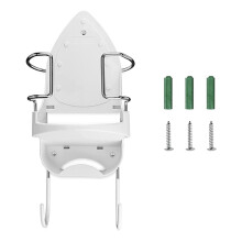 Ironing Board Holder Ironing Board Hanger Wall Mount Iron Holder Iron and Ironing Board Storage Organiser Shelf with Removable Hooks White
