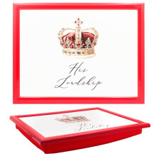 His Lordship Laptray - Red and White Bean Bag Lap Tray with Festive Design for Food Serving and Breakfast