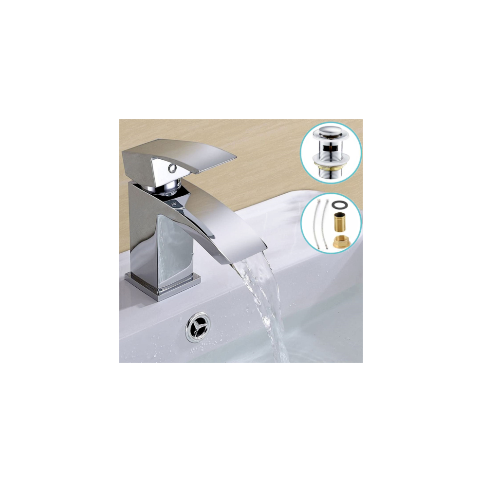 Contemporary Bathroom Faucet, Waterfall Spout, Brushed Nickel Finish, Ceramic Cartridge, Solid Brass Construction, Single Lever Control, Modern Design 9466005064262