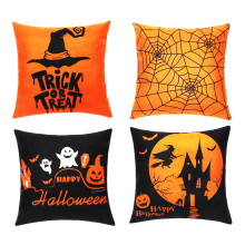 Dekoratívne vankúše Šťastný Halloween, jedinečné halloweenske vzory vrátane písmen z čarodejníckeho klobúka, polnočného hradu, ducha a