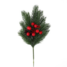 Tulpini artificiale de fructe de pădure roșii cu frunziș de pin, decorațiuni pentru bradul de Crăciun, ramuri de fructe de pădure artificiale