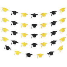Décorations de remise de diplômes universitaires, guirlande de chapeaux de graduation noirs et or en carton écologique, pré-assemblée pour les