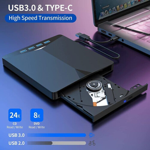 Graveur DVD/CD externe - MARQUE - Portable - USB 3.0 - 7 en 1 - Compatible avec Windows 10/8/7 1