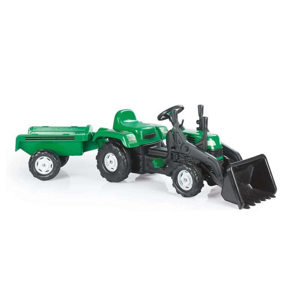 Dolu Children's Ride On Ranchero Tractor With Trailer & Movable Excavator Ride On - Green