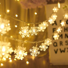 Guirnalda de luces LED con efecto de destello, luz fija, funciona con pilas, 6 metros (20 pies), 40 LED, estilo copo de nieve, para decoración
