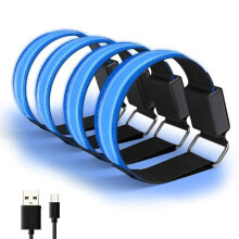 Lot de 4 brassards réfléchissants LED, rechargeables par USB et réglables, pour la course à pied, le cyclisme et le sport, bleus.