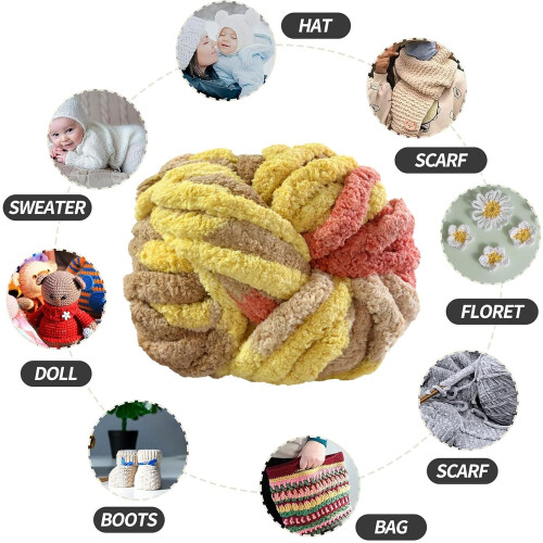 Thick Wool, Pack of 2, 500 g Grapefruit Chunky Wool for Crocheting, Knitting 2