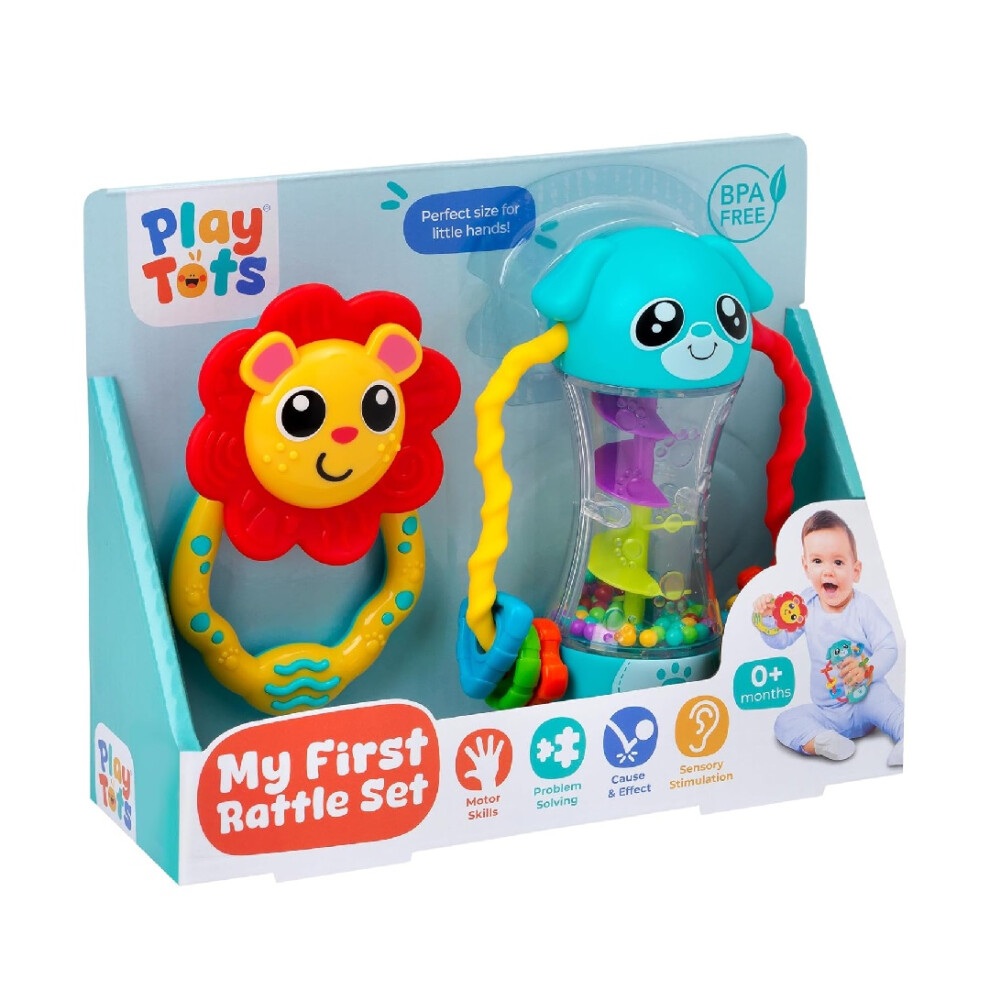 John Adams | Play Tots - My First Rattle Set | Easy-To-Grip Animal Character Rattles To Shake And Spin, 100% Bpa Free | Baby And Toddler Toys | Suitable From