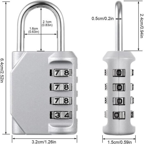 Ensemble de 6 cadenas à combinaison à 4 chiffres - Avec code numérique - Pour clé externe - Avec anse renforcée - Pour école[368] 2