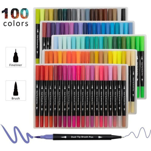 Feutre de coloriage - Non spécifié - 100 couleurs - Pointe fine - Double feutre - Opaque