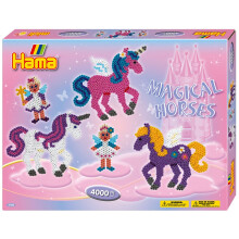 Geschenkbox HAMA - Die Magischen Pferde - 4000 Perlen + 2 Platten - Kreatives Spielzeug für Kinder ab 5 Jahren