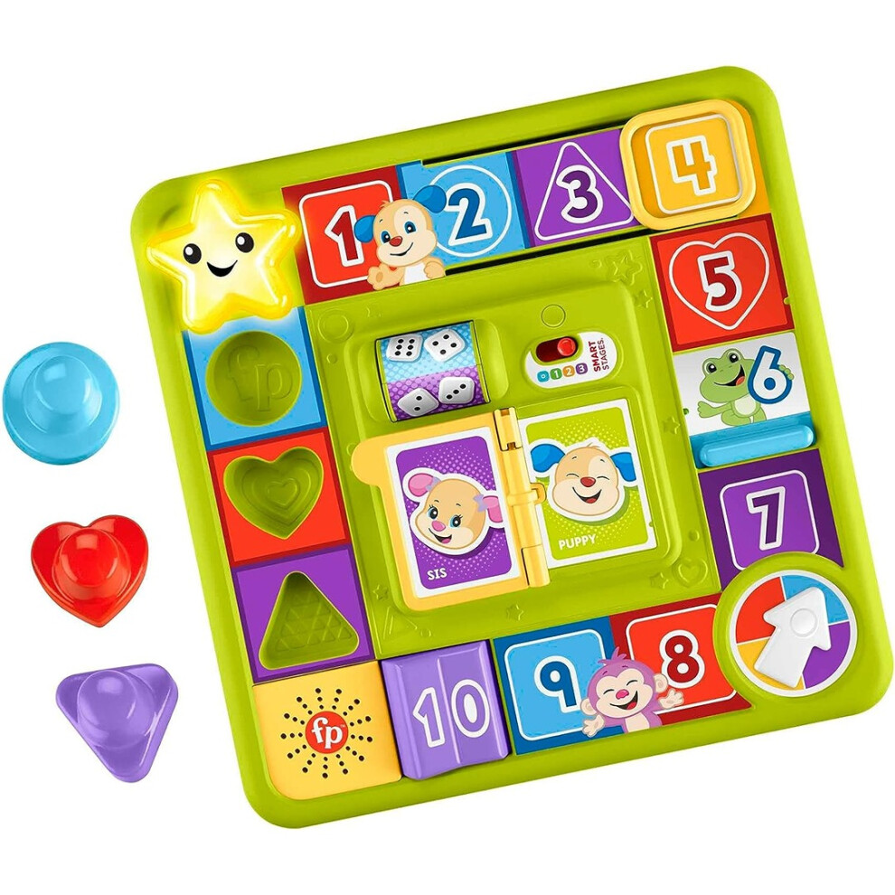 Fisher-Price Pretend Board Game Baby Toy With Lights & Smart Stages Learning Content, Laugh & Learn Puppys Game Activity Board, Uk English Version