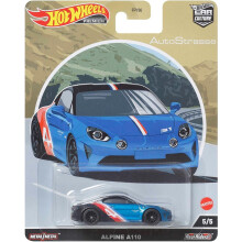 Model auta Alpine A110 modrý metalický a černý s grafikou "Auto Strasse" Hot Wheels