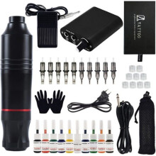 Kit de tatouage portable, machine à tatouer, stylo, alimentation, pédale, câble clip, aiguilles, 2 godets d'encre