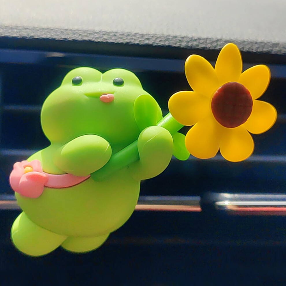Cute Cartoon Pilot Car Air Freshener Vent Clip With Rotating Flower Fan Decoration (Flower Frog) 9339159921524